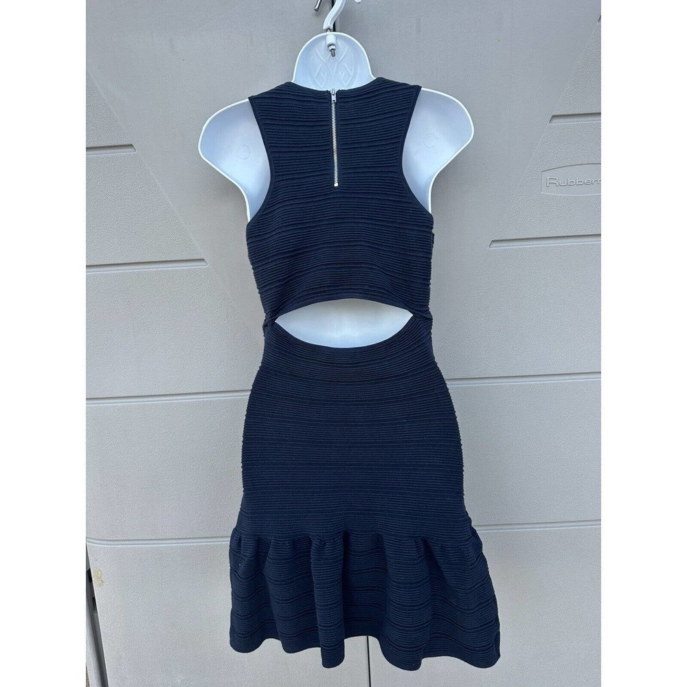 Sandro Scoop Neck Ribbed Mini Dress in Navy Blue Stretch Cotton Sz 1 FR/ S US - Picture 8 of 12